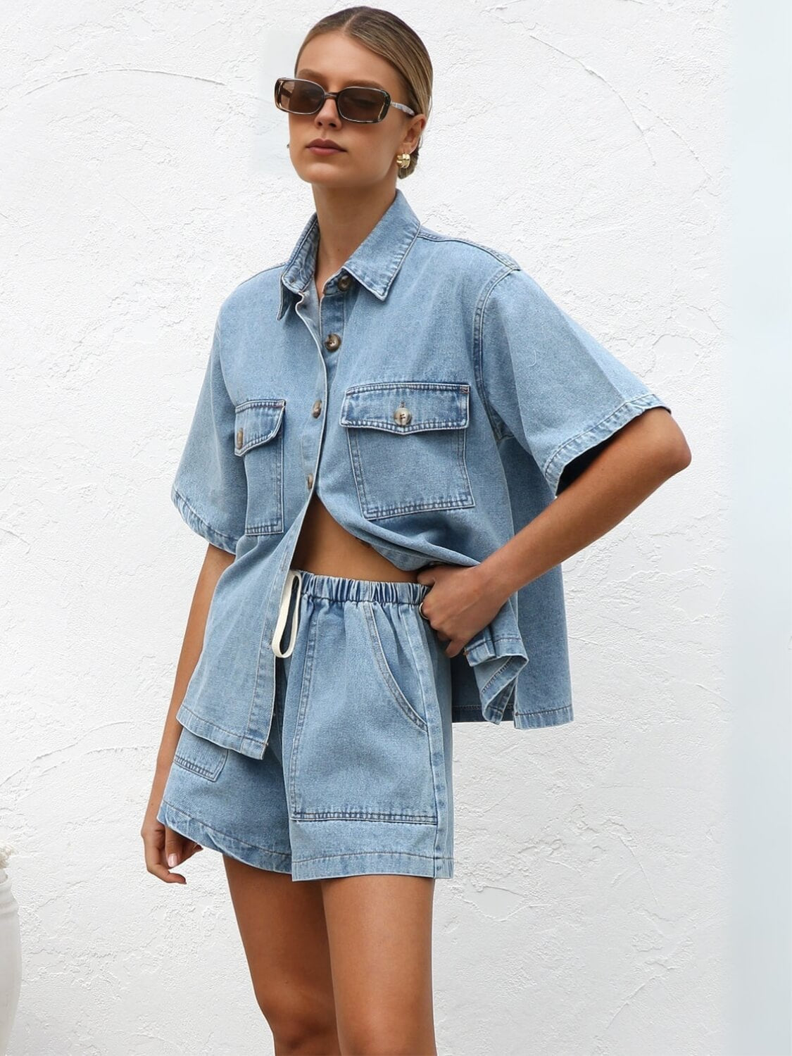 Easy Mode Denim Matching Sets - blue