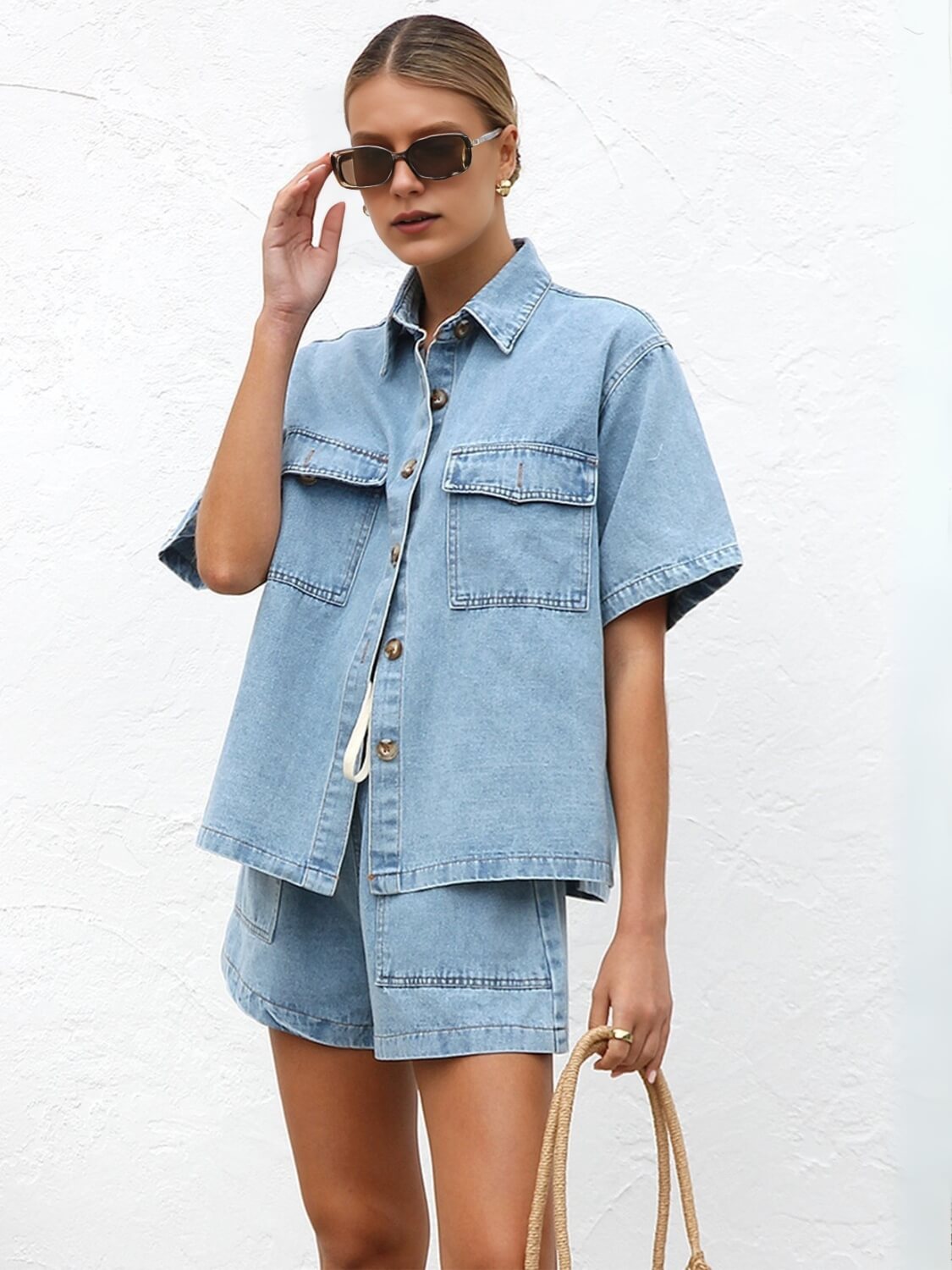 Easy Mode Denim Matching Sets - blue