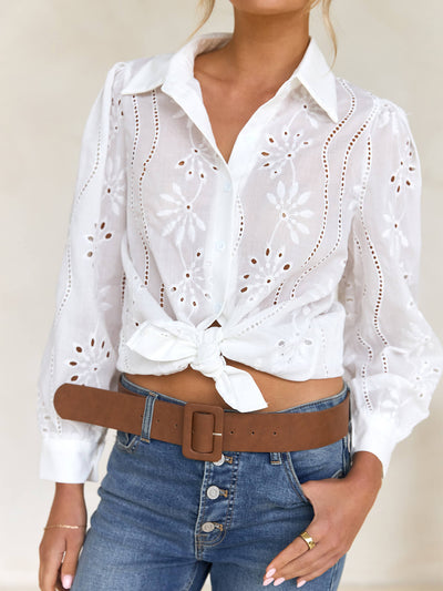 Miley Perforated Long Sleeve Blouse - white