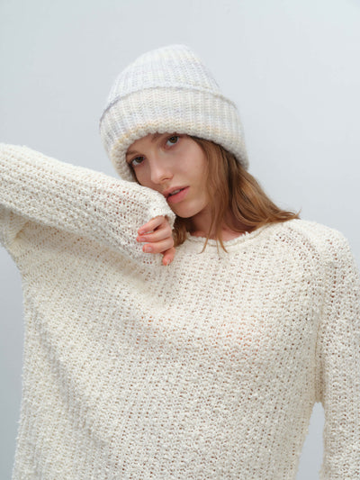 Wool Blend Gradient Knit Beanie - White