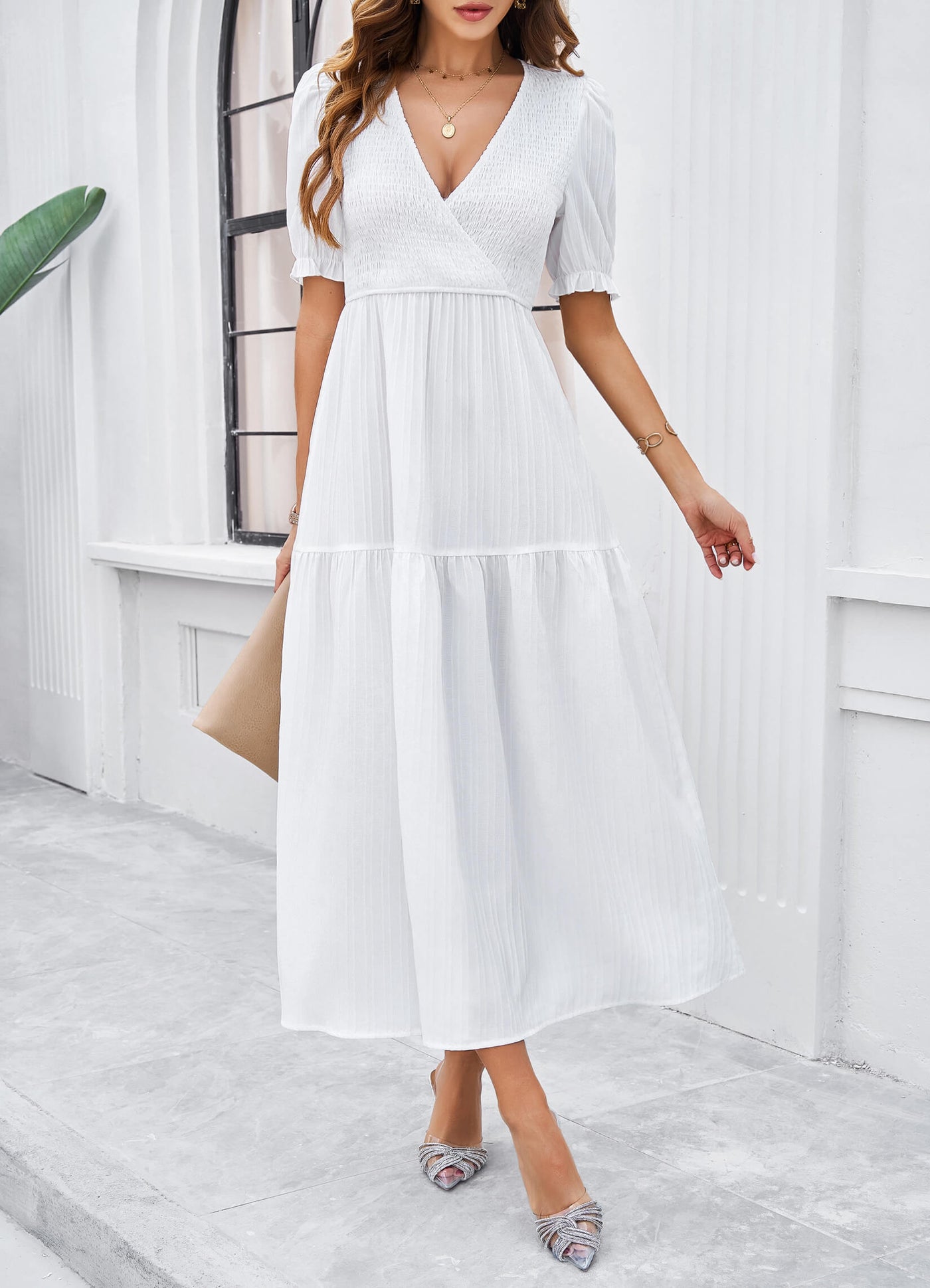 Meadow Smock Midi Dress - White