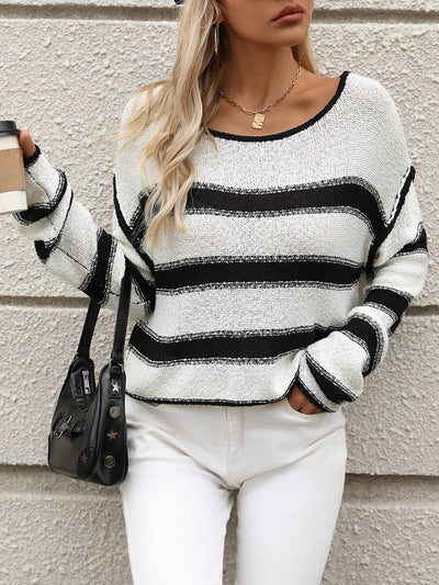 Keep Me In Striped Knit Sweater - White