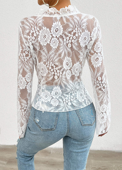 Janelle Floral Lace Sheer Cardigan - White