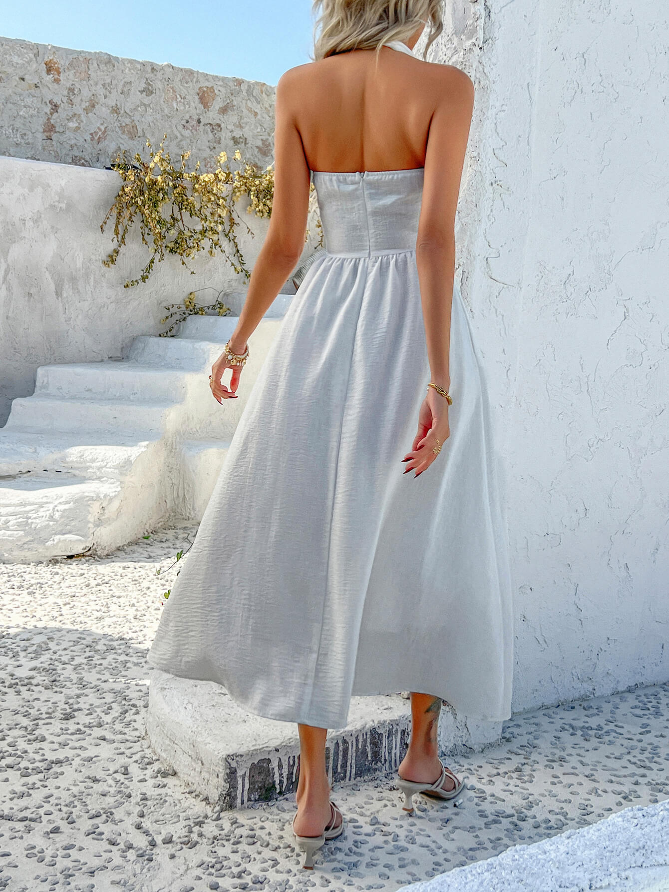 Dewy Days Halter Maxi Dress - white