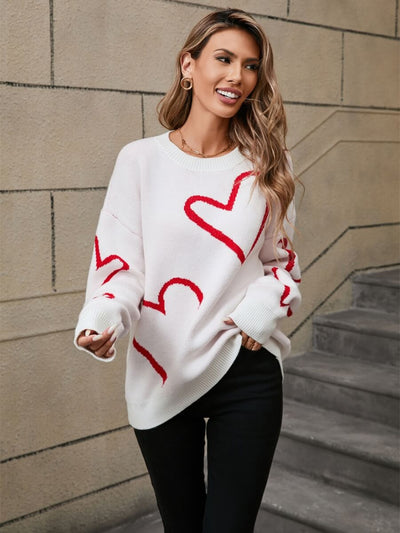 Blooming Hearts Crewneck Sweater - White