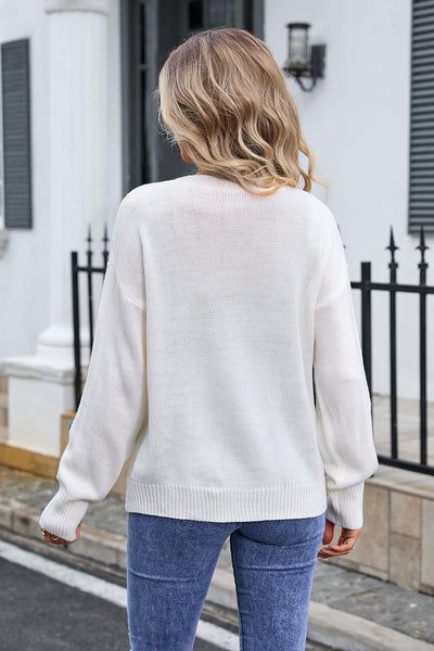 Fallen Daisy Knit Pullover Sweater - White