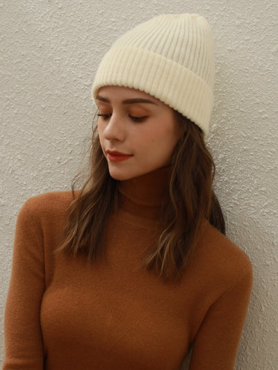 Arctic Velvet Wool Blend Beanie - white