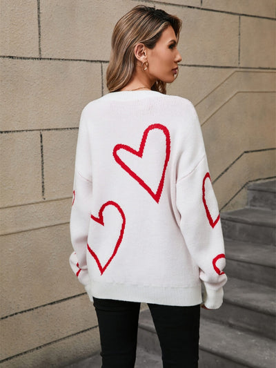 Blooming Hearts Crewneck Sweater - White