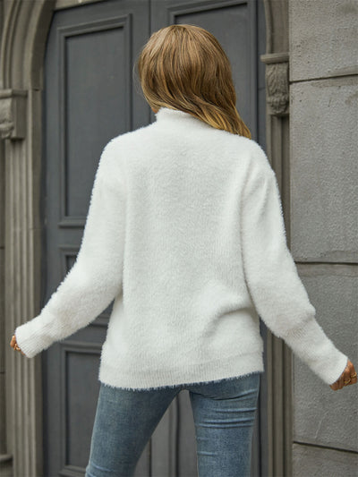 Come My Way Fuzzy Knit Sweater - white