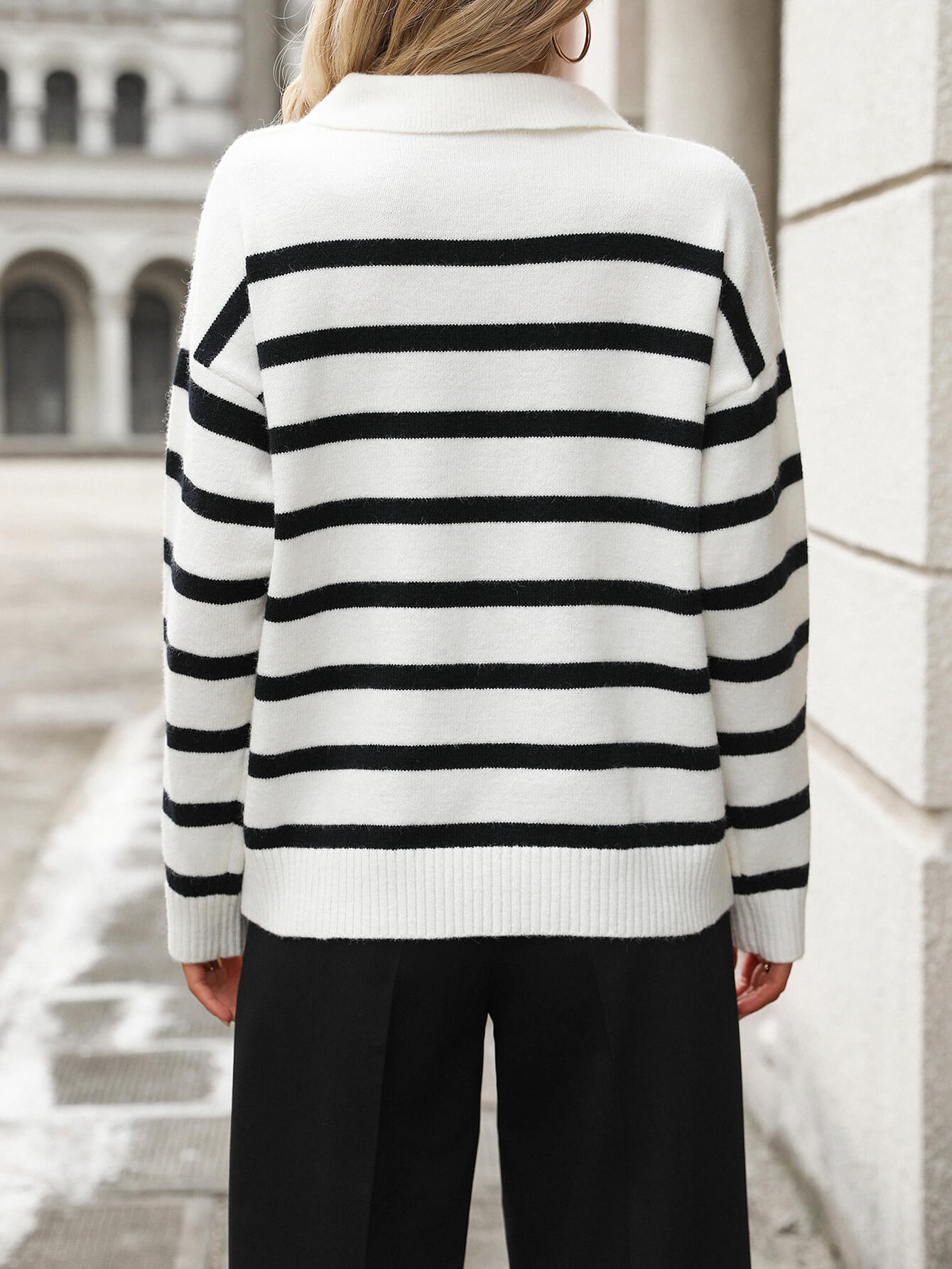 Graham Striped Polo Sweater - White