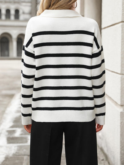 Graham Striped Polo Sweater - White