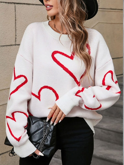 Blooming Hearts Crewneck Sweater - White