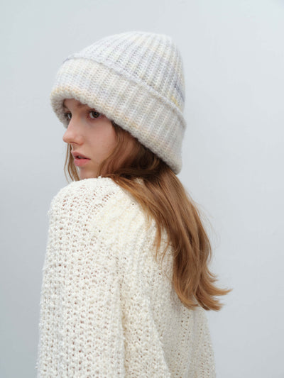 Wool Blend Gradient Knit Beanie - White