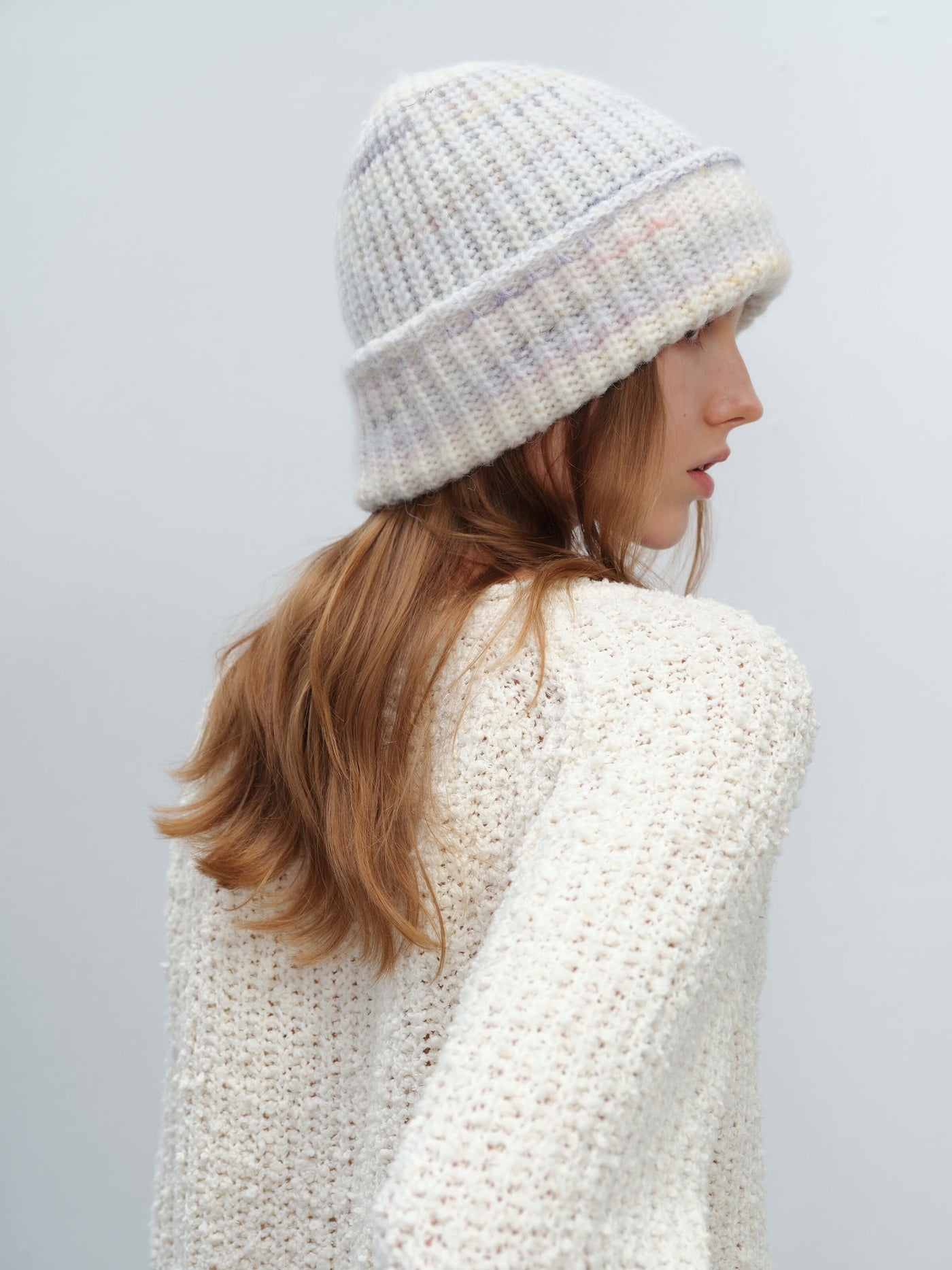 Wool Blend Gradient Knit Beanie - White