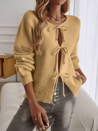 Shes The Cute Bow Detail Sweater Cardigan - Yellow