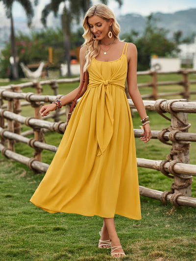 Touch Of Lawn Front Tie Midi Dress - Yellow