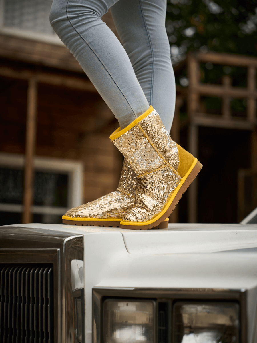 Smaibulun Ugg Dallas Glam Sequin Shearling Boots Yellow