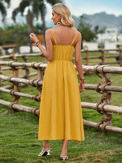 Touch Of Lawn Front Tie Midi Dress - Yellow