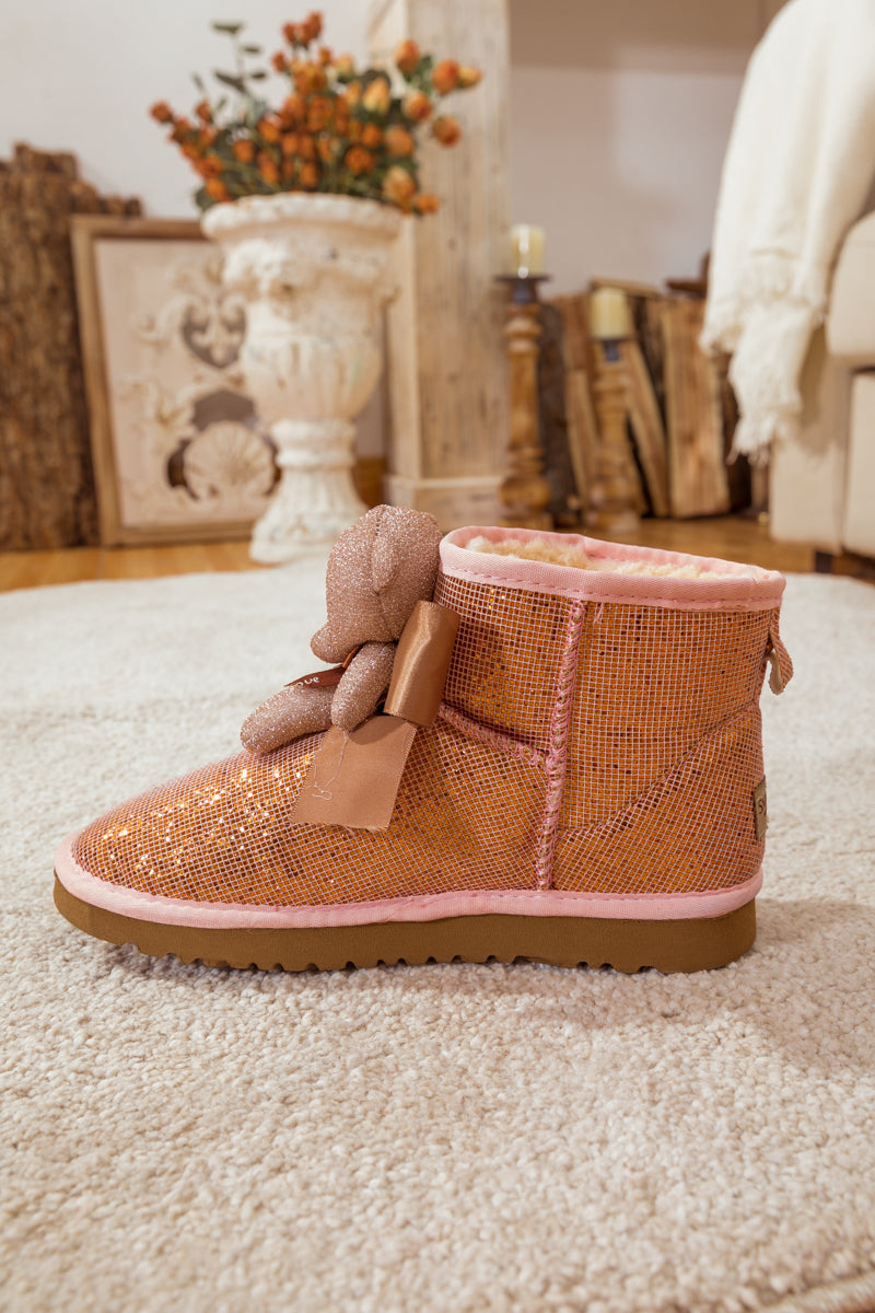 SMAIBULUN Ugg PLUSH BEAR RIBBON BOW SHIMMER BLING BOOTS