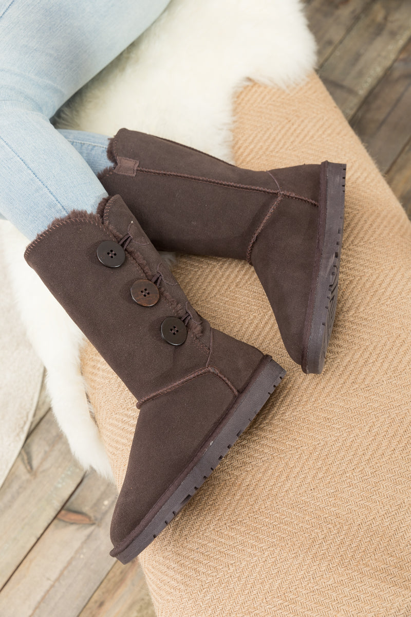 Brown ugg boots with buttons hotsell