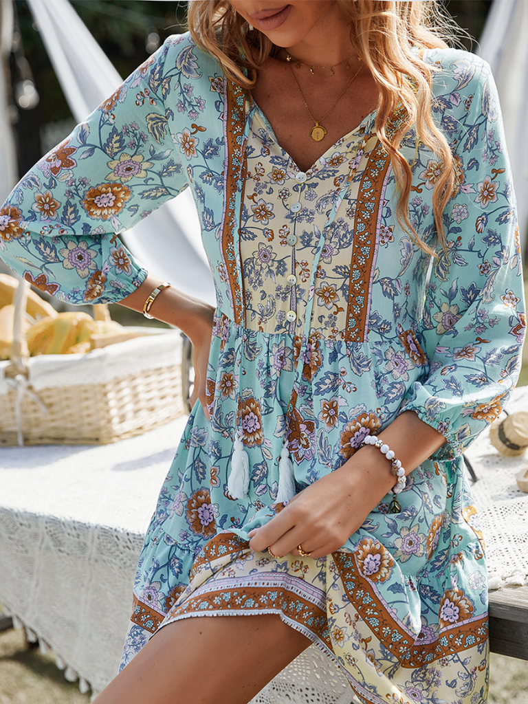 Rina Boho Dress - Baby Blue, L / Baby Blue Rina Boho Dress - Baby Blue, L / Baby Blue