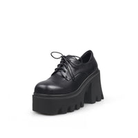 Genuine Leather Freesia Lace-Up Chunky Heel Platform Oxford Shoes- JadyRose