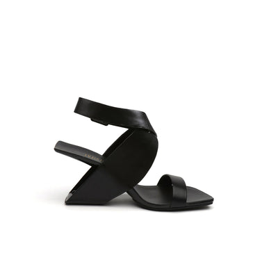 JadyRose | Twist Strap Open-Heel Leather Slide Sandal - Black