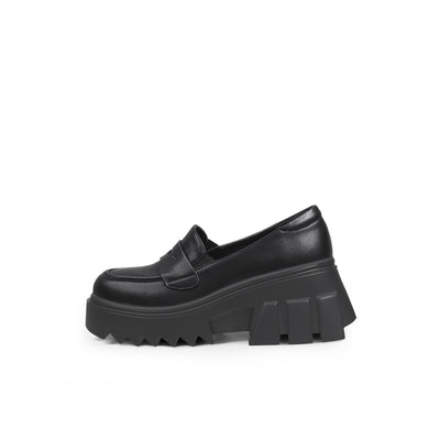 Genuine Leather Classic Block-Heel Loafers Flatform Shoes - JadyRose