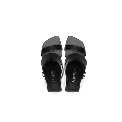 JadyRose | Twist Strap Open-Heel Leather Slide Sandal - Black