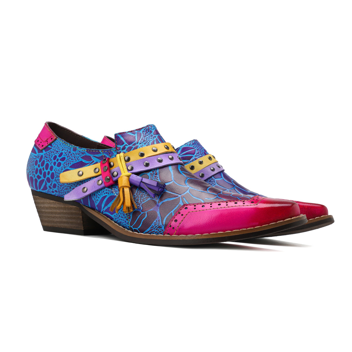 SOFFIA | Flower-Accent Genuine Leather Booties Oxford Shoes