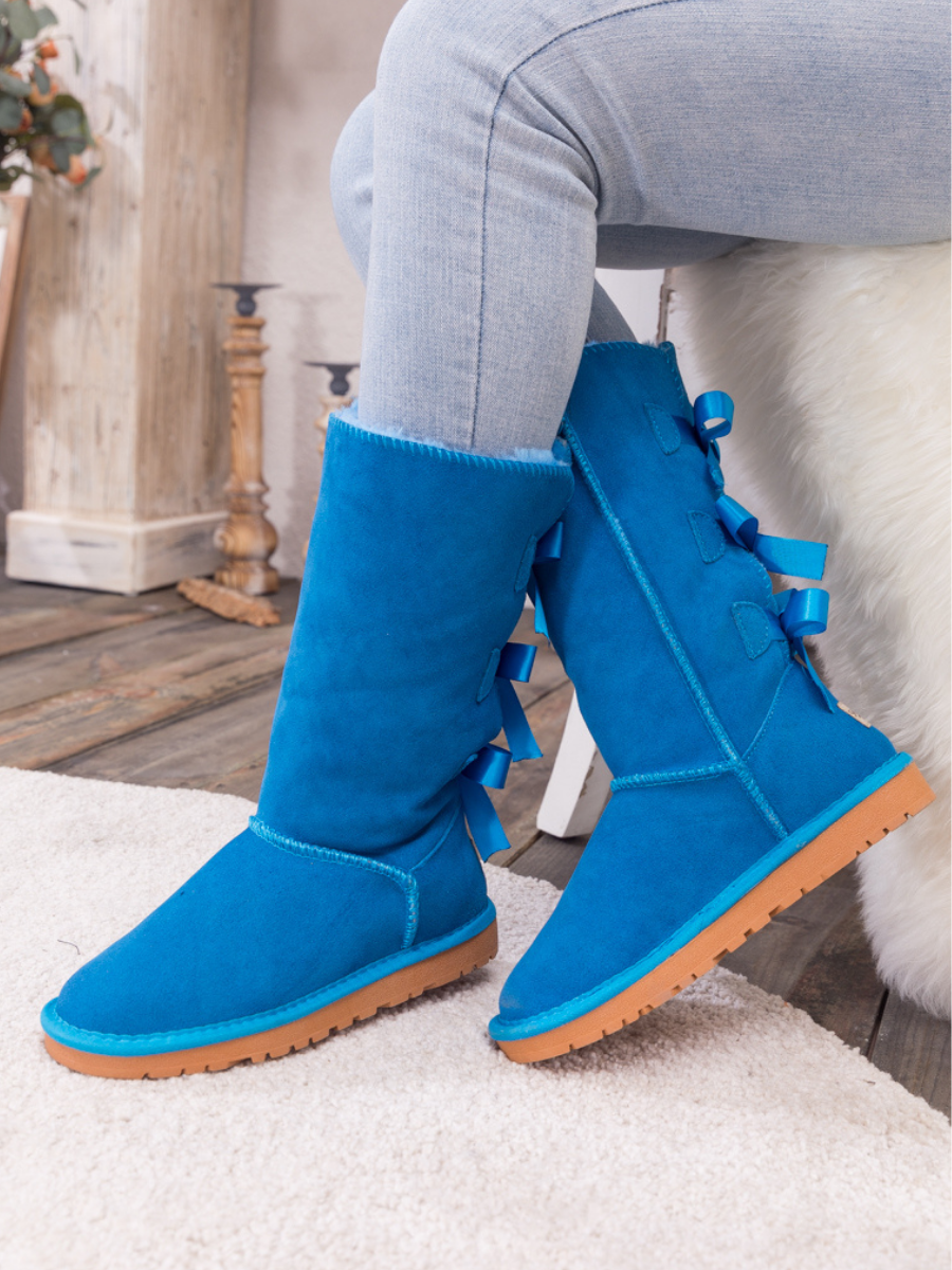 SMAIBULUN Ugg Tri Ribbon Bow Suede Boots Blue