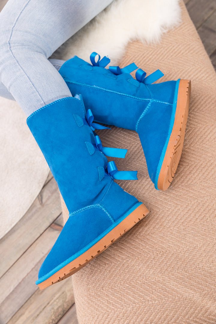 SMAIBULUN Ugg Tri Ribbon Bow Suede Boots Blue