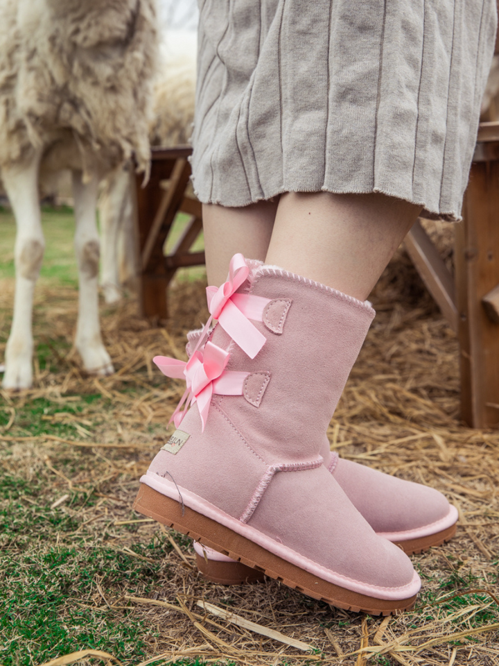 SMAIBULUN Ugg DOUBLE RIBBON BOW SUEDE BOOT Pink