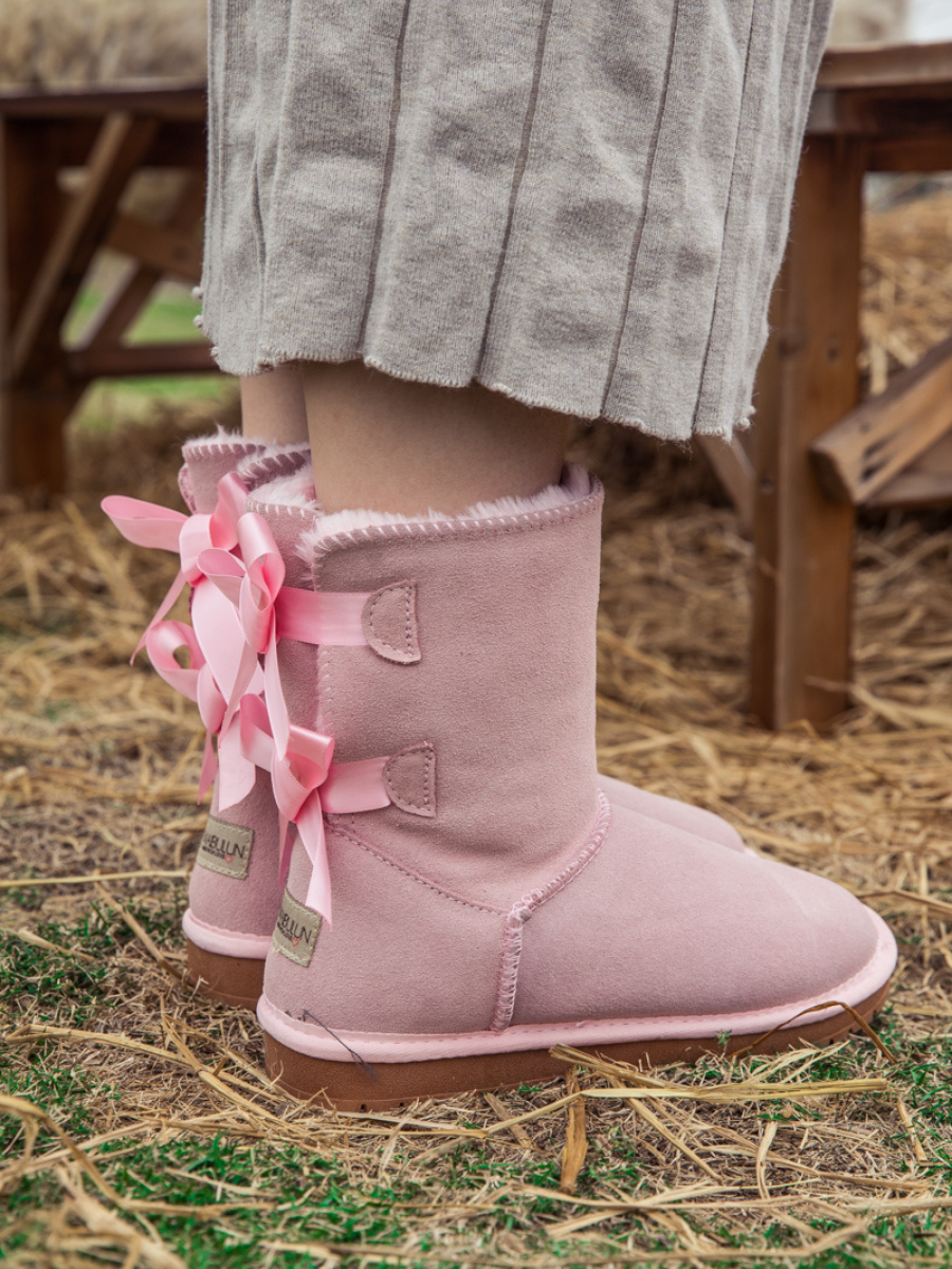 Ugg | Ballet Bow Back Ribbon Suede Boots - Blush Pink