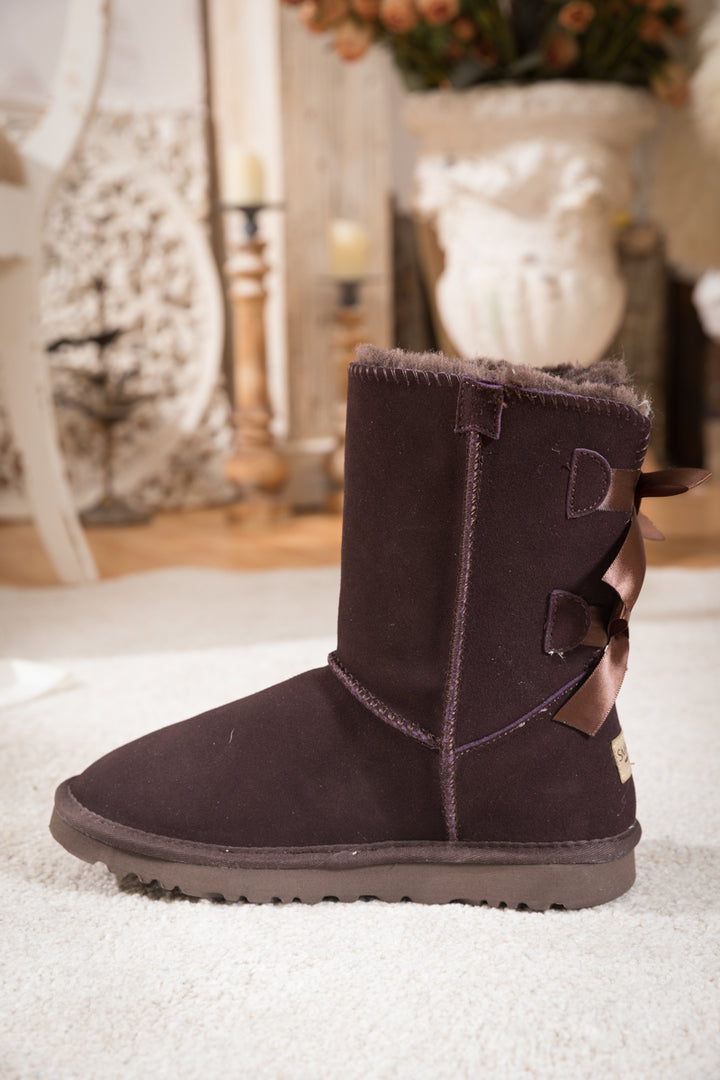 NEW inBox fashion UGG LEATHER & SUEDE ZIP BOW BOOTS Comfy Step Rubber-Soles +Arch