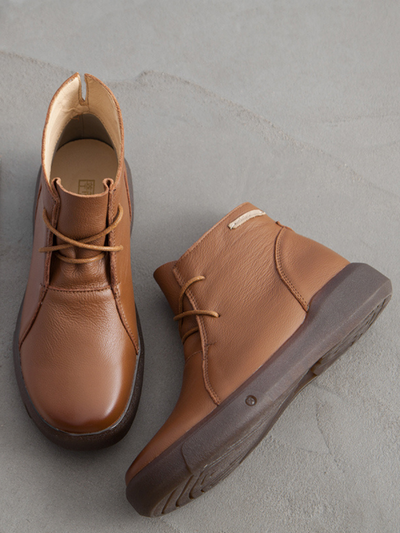 Rumour Has It | Modern Lace-Up Leather Ankle Boots - Brown