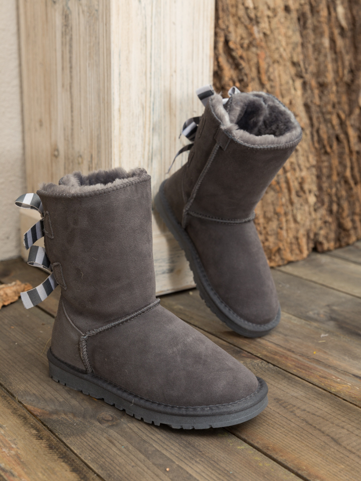 UGG buy Girls 4 Bailey Bow Tall Winter Boots Grey Suede Sheepskin Fur Lined 1007309.