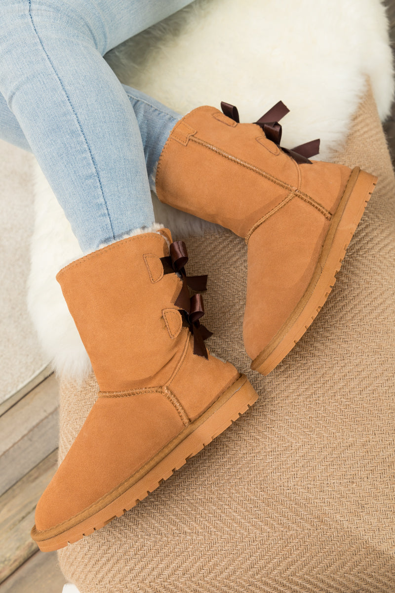 SMAIBULUN Ugg  Back Ribbon Double-Bow Suede Boots