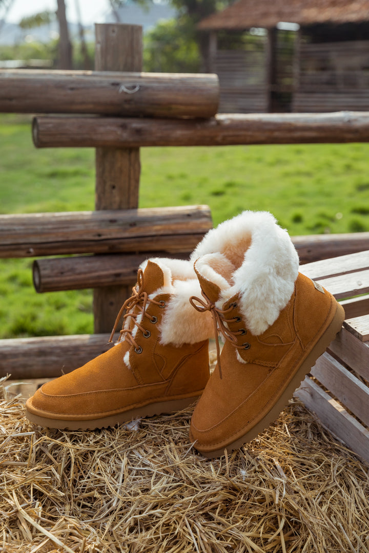 SMAIBULUN Ugg WOOL LINED SUEDE TIE UP UGG BOOTS CHESTNUT