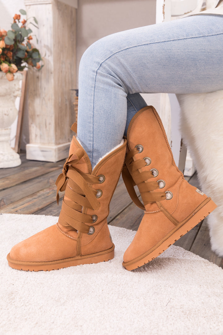 Ugg Appalachian tall Lace-up Shearling-lined Suede Boots chestnut shops fur