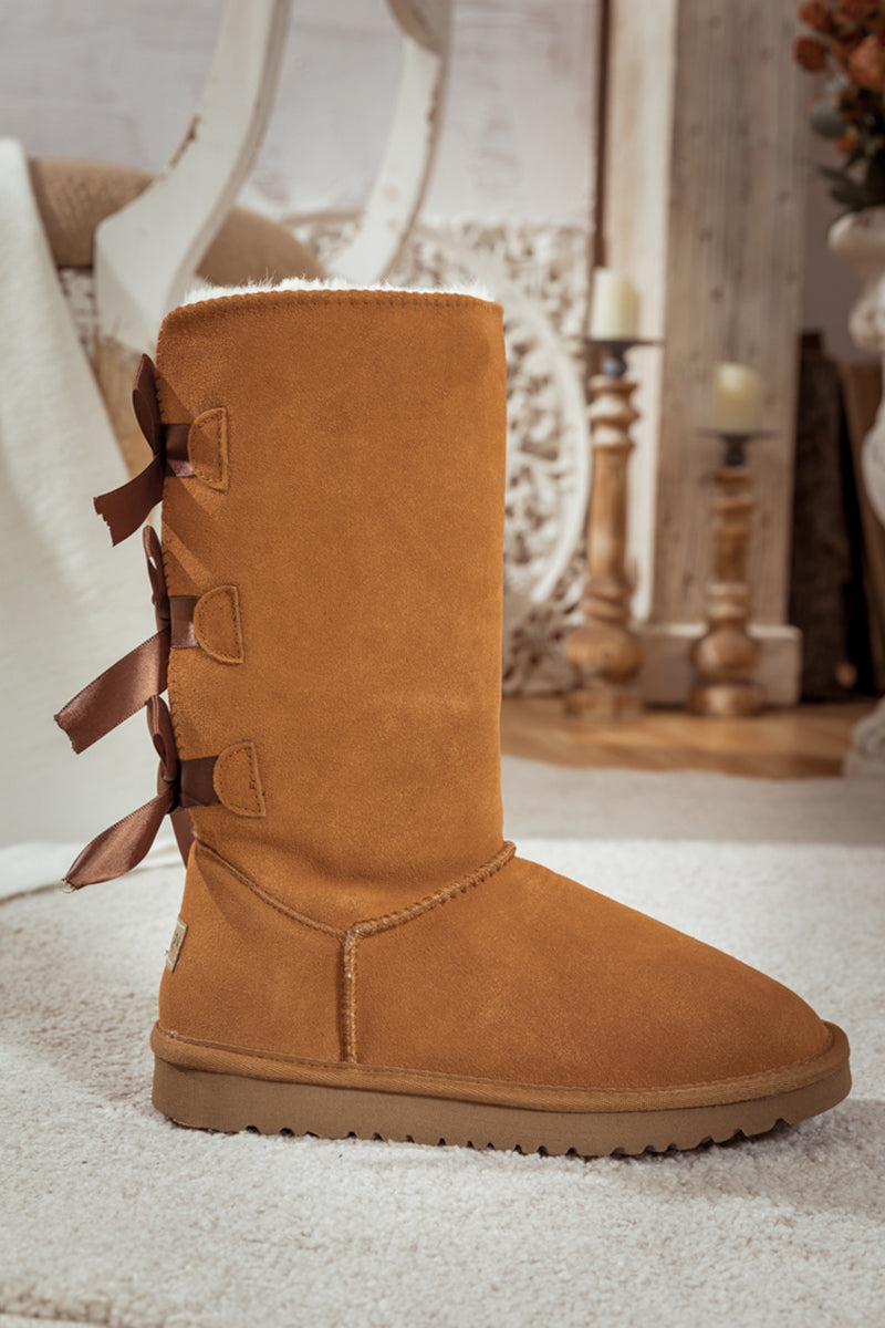 NEW inBox fashion UGG LEATHER & SUEDE ZIP BOW BOOTS Comfy Step Rubber-Soles +Arch