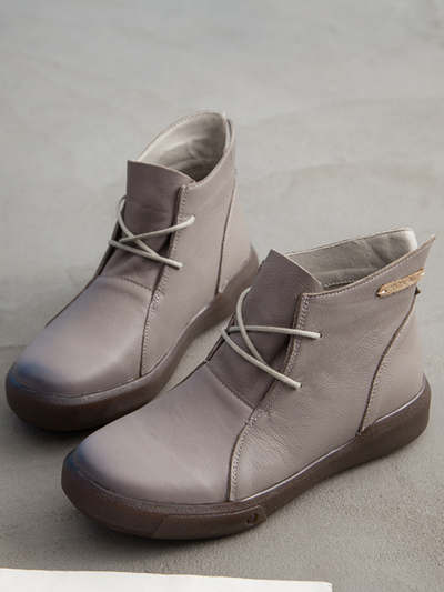 Rumour Has It | Modern Lace-Up Leather Ankle Boots - Grey