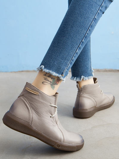 Rumour Has It | Modern Lace-Up Leather Ankle Boots - Grey