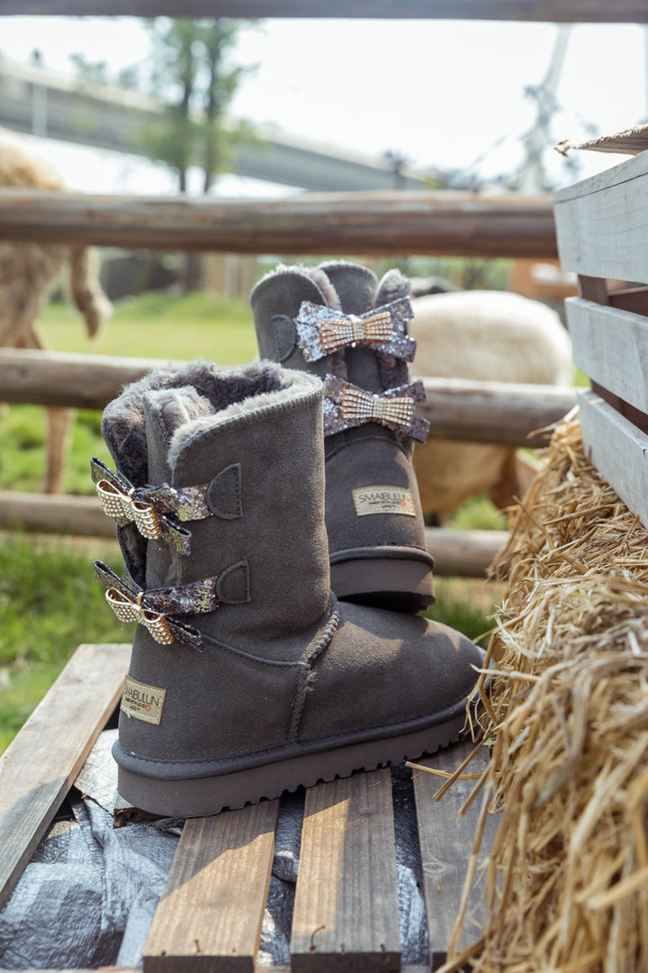 Grey boots with bows hotsell