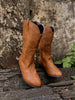 En Bloom | Angel Wing Embroidered Cowboy Heel Comfy Knee Boots - Brown