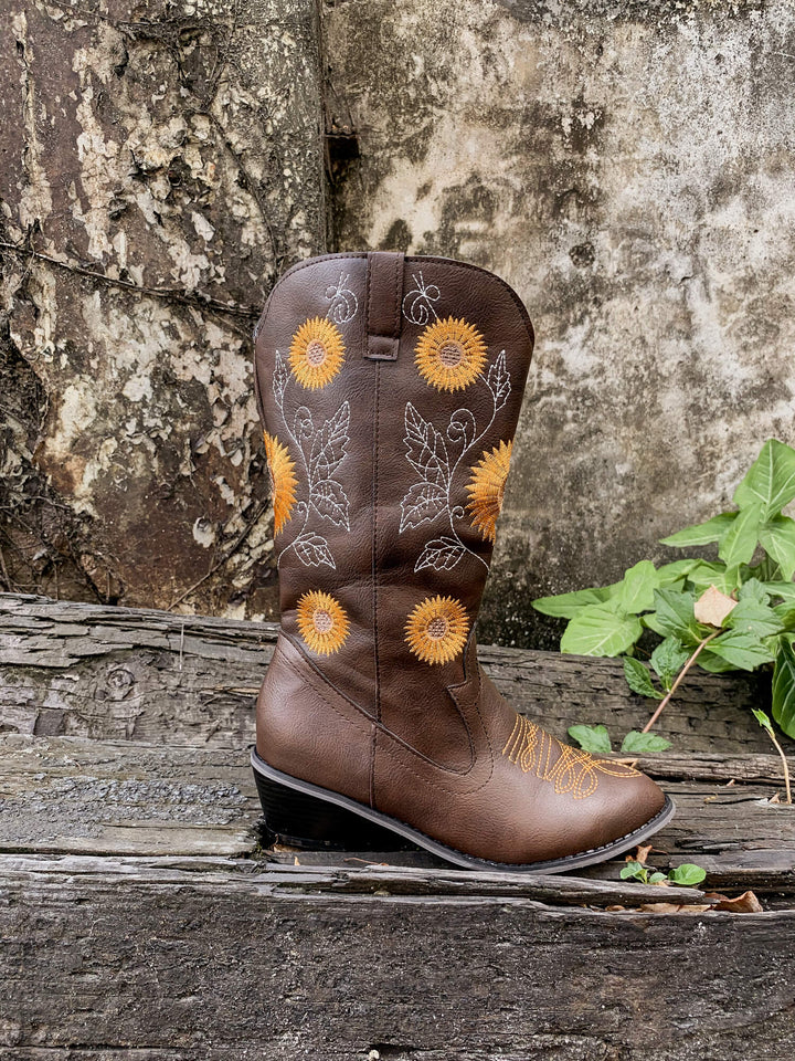 en Bloom Sunflower Mid Calf Cowboy Boots Brown Us5.5 Eu35 Brown