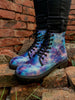En Bloom | Blue Galaxy Space Lace Up Combat Boots