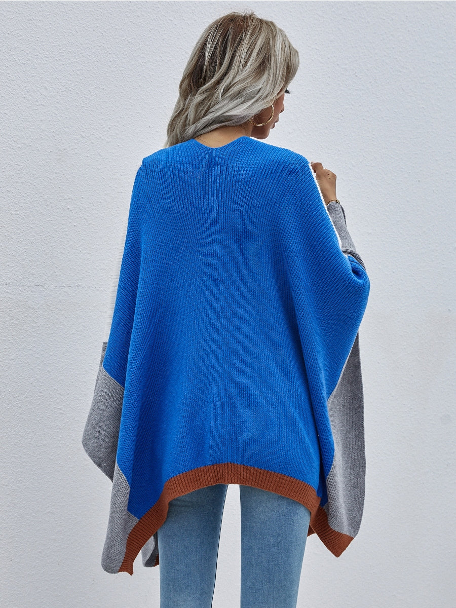 Smaibulun | Color Block Knit Ruana - Blue & Grey