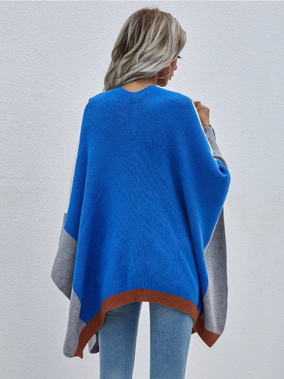 Smaibulun | Color Block Knit Ruana - Blue & Grey