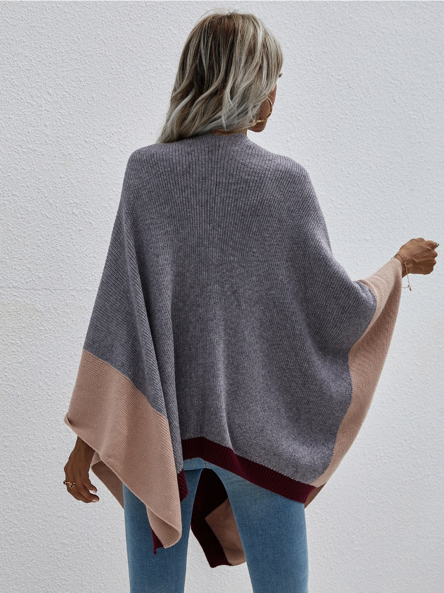 Smaibulun | Color Block Knit Ruana - Grey & Beige